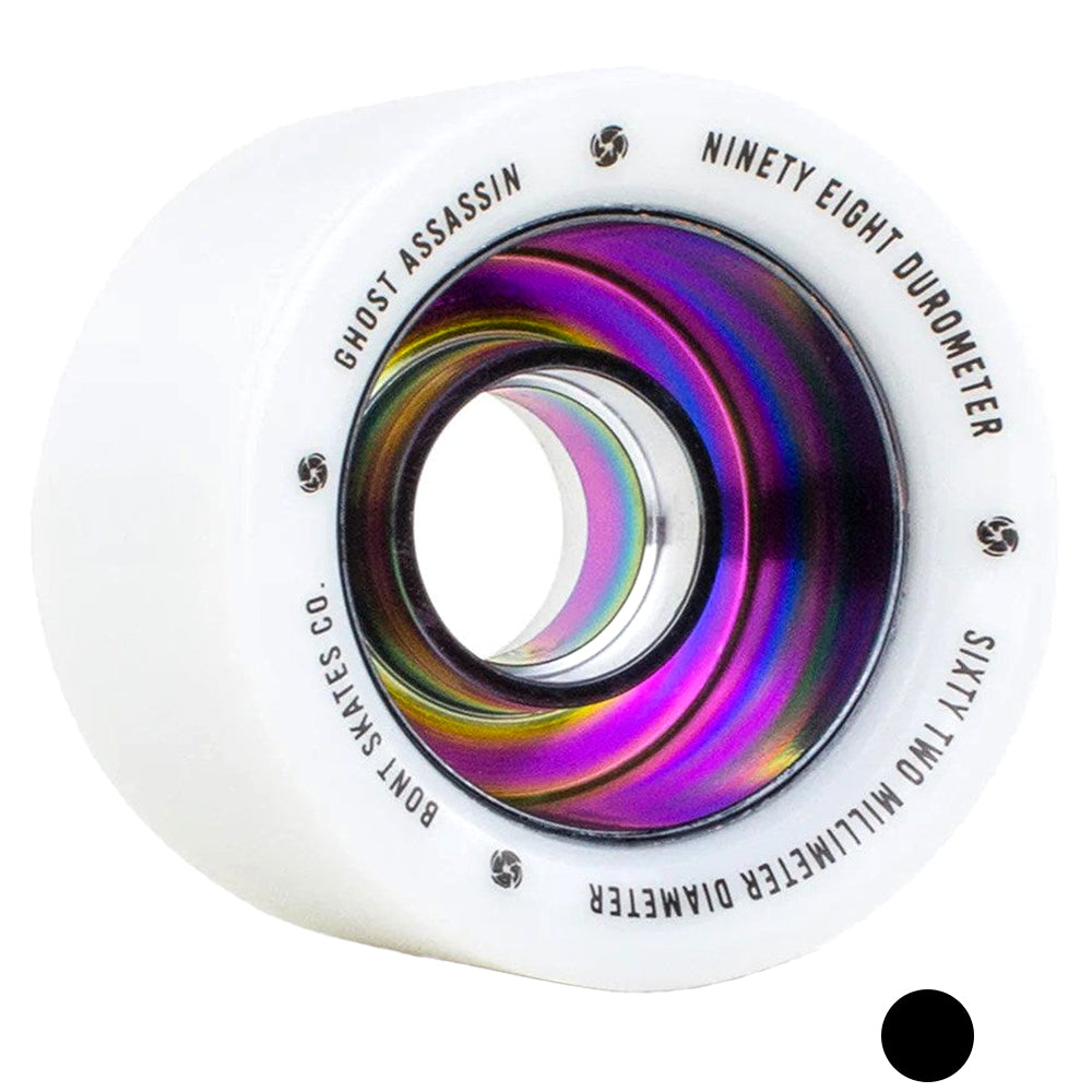 Bont-Ghost-Assassin-Roller-Skate-Wheel-Metal-Core-White-Tire-Angle-View-Dot