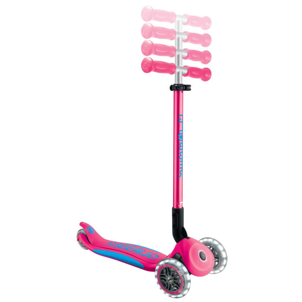 Globber-3-Wheel-Primo-Foldable-Plus-Light-Up-Scooter-Fuchsia-Pink-Adjusting-Image