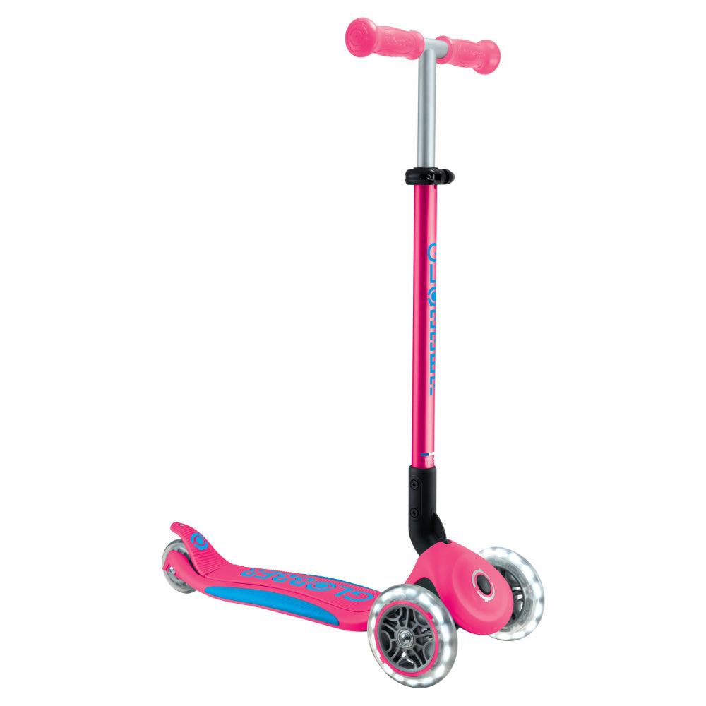 Globber-3-Wheel-Primo-Foldable-Plus-Light-Up-Scooter-Fuchsia-Pink-Front-Image