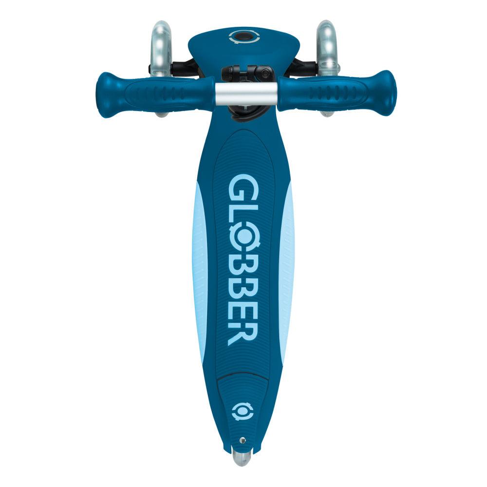 Globber-3-Wheel-Primo-Foldable-Plus-Light-Up-Scooter-Petrol-Blue-Top-Image