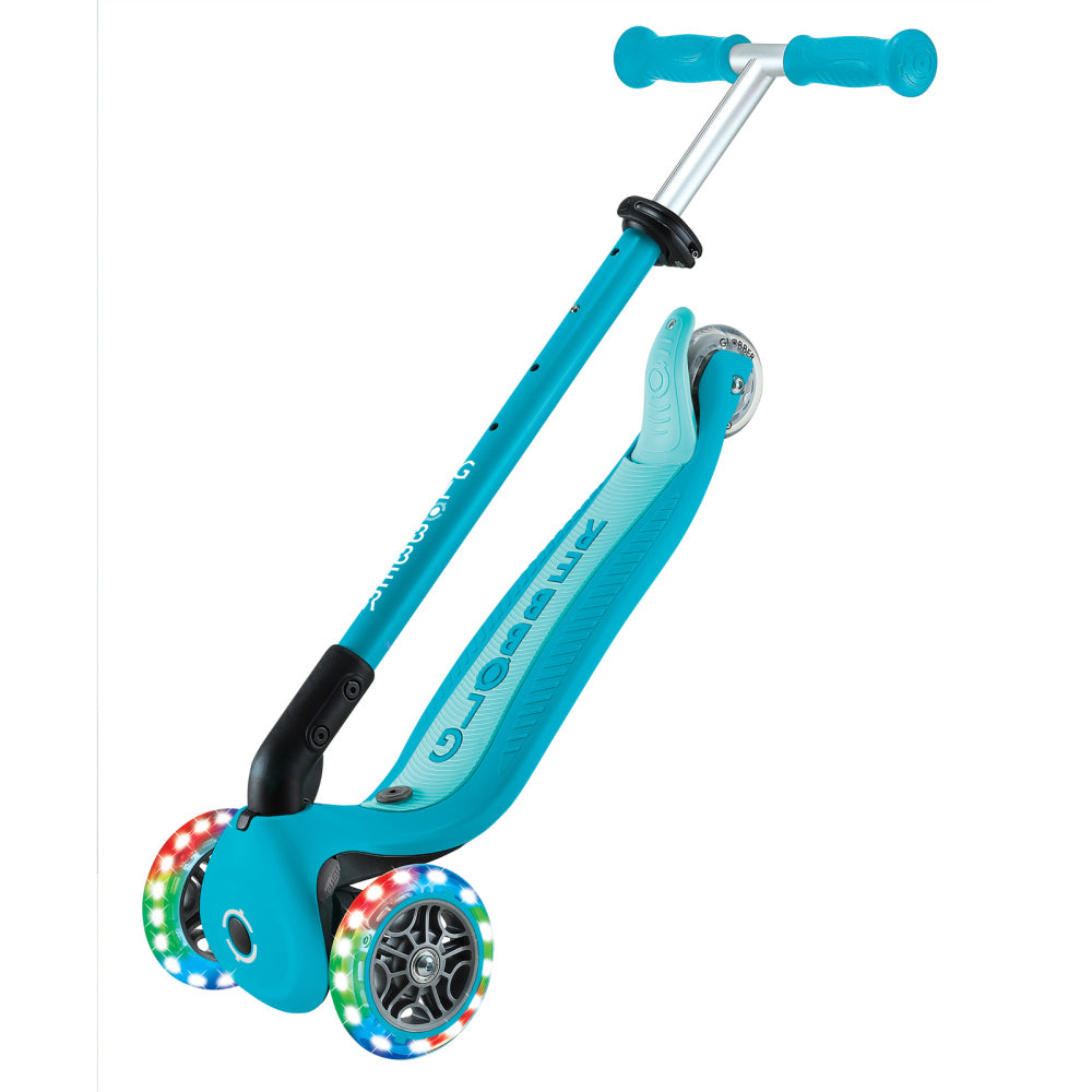 Globber-Go-Up-Active-Lights-Foldable-360-Scooter-Aqua-Folded