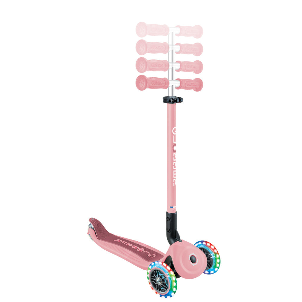 Globber-Go-Up-Active-Lights-Foldable-360-Scooter-Pink-Showing-Height-Adjust