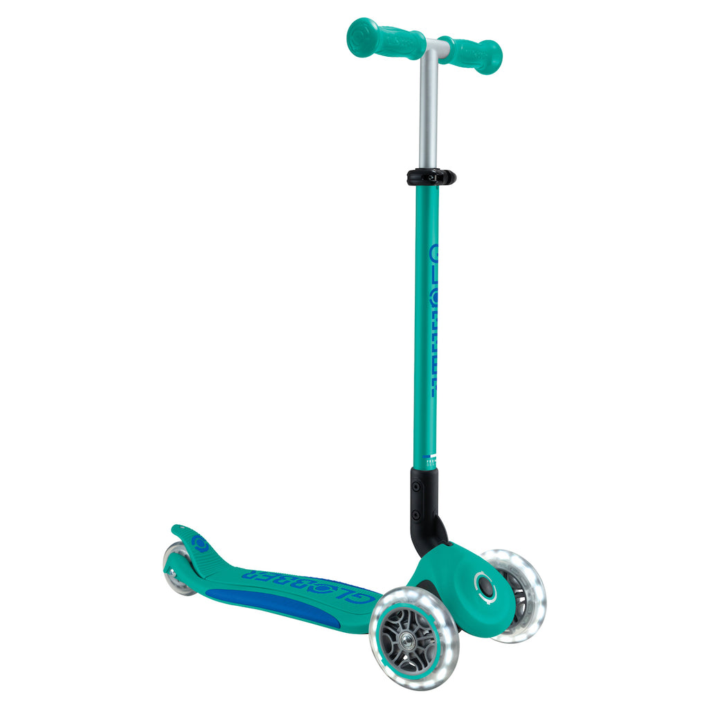 Globber-3-Wheel-Primo-Foldable-Plus-Light-Up-Scooter-Emerald-Blue