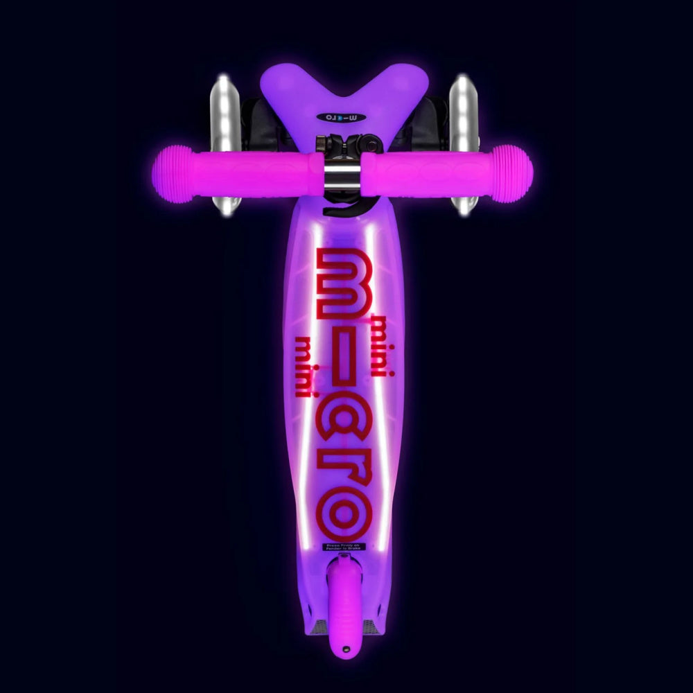 Micro-Mini-Deluxe-Glow-PLUS-3-Wheel-Scooter-Pink-Lit-Up-Top-View