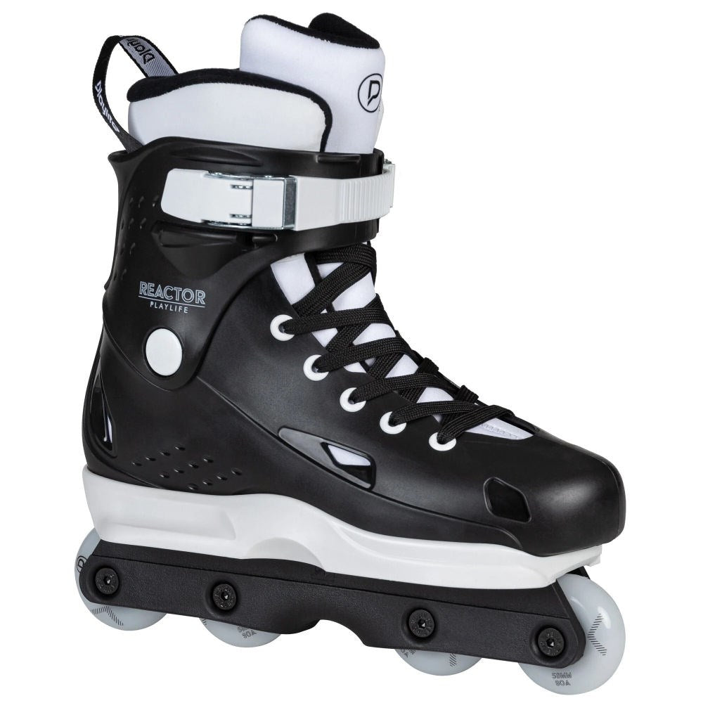 Playlife-Reactor-Inline-Aggressive-Skate-Black-Boot-White-Accents-Front-View