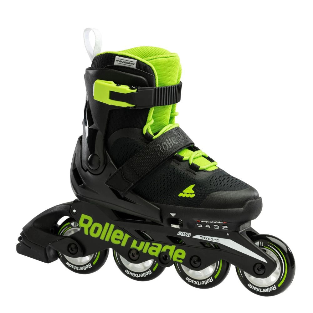 Rollerblade-Microblade-Kids-Adjustable-Inline-Roller-Skate-Black-Green-Profile-View