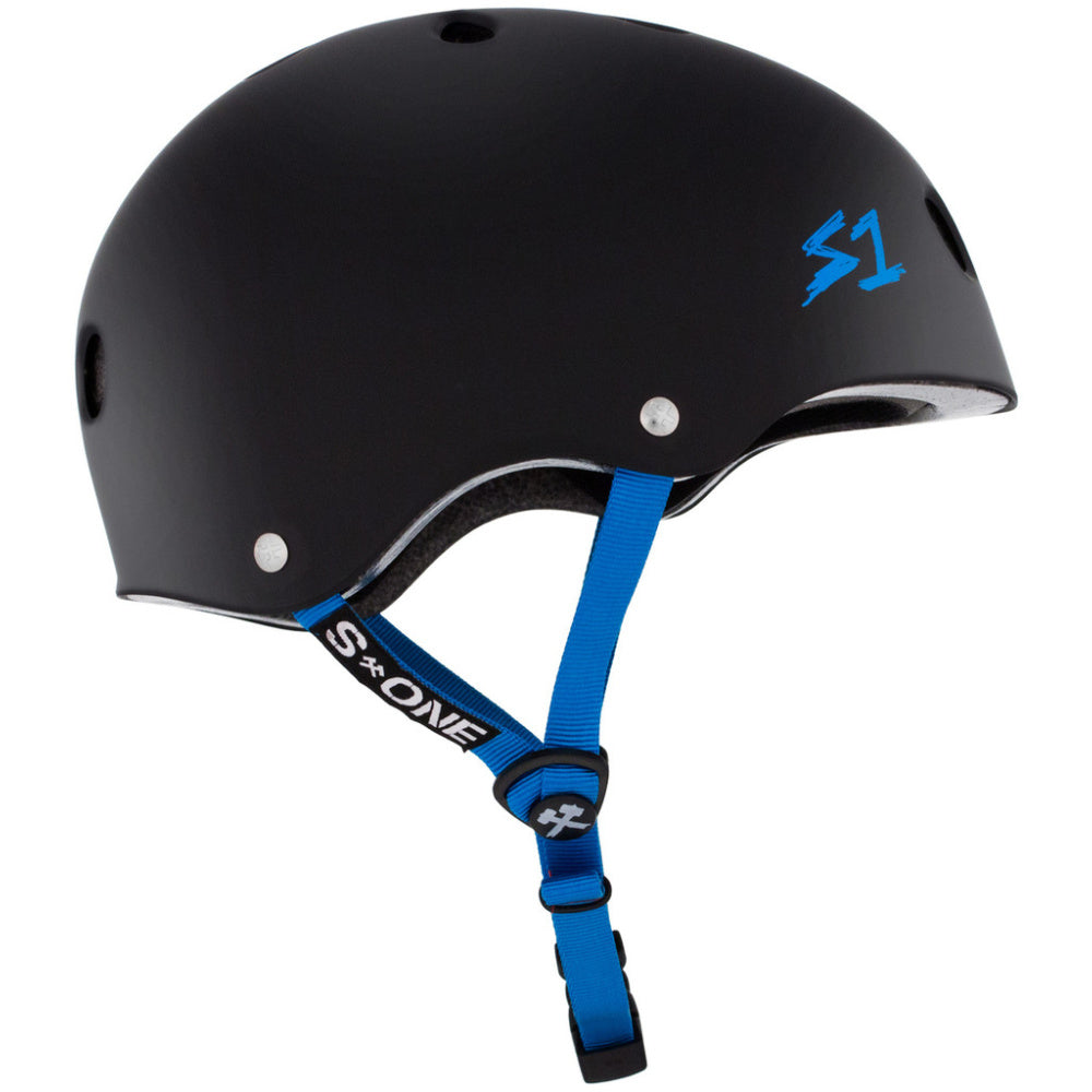 S-One-Lifer-Helmet-Matte-Black-With-Cyan-Straps-Side