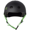 S-One-Lifer-Helmet-Matte-Black-With-Green-Straps-Front