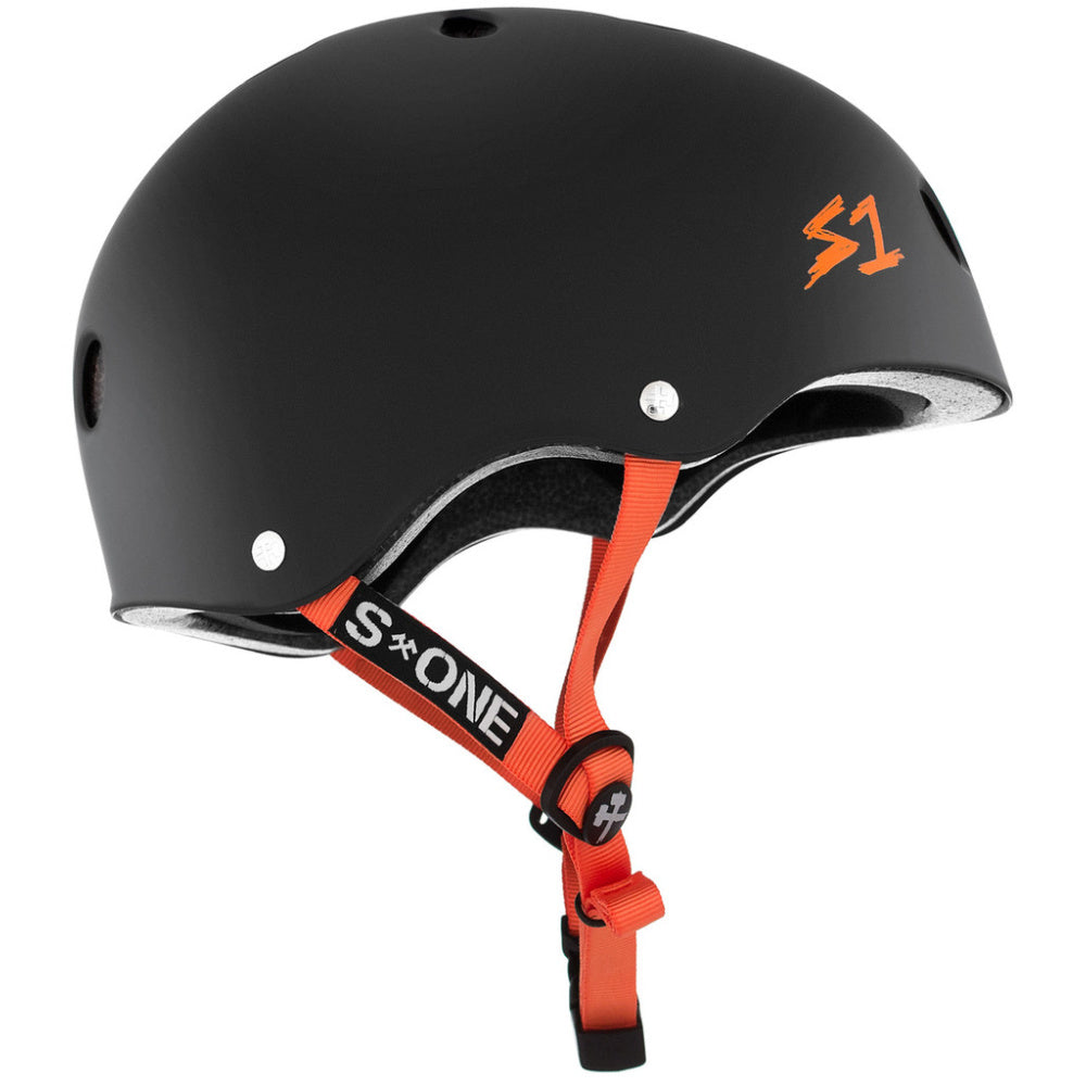 S-One-Lifer-Helmet-Matte-Black-With-Orange-Straps-Side