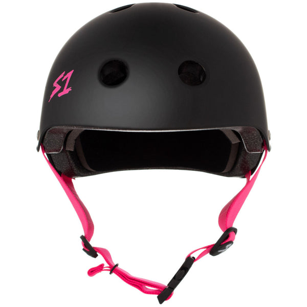 S-One-Lifer-Helmet-Matte-Black-With-Pink-Straps-Front