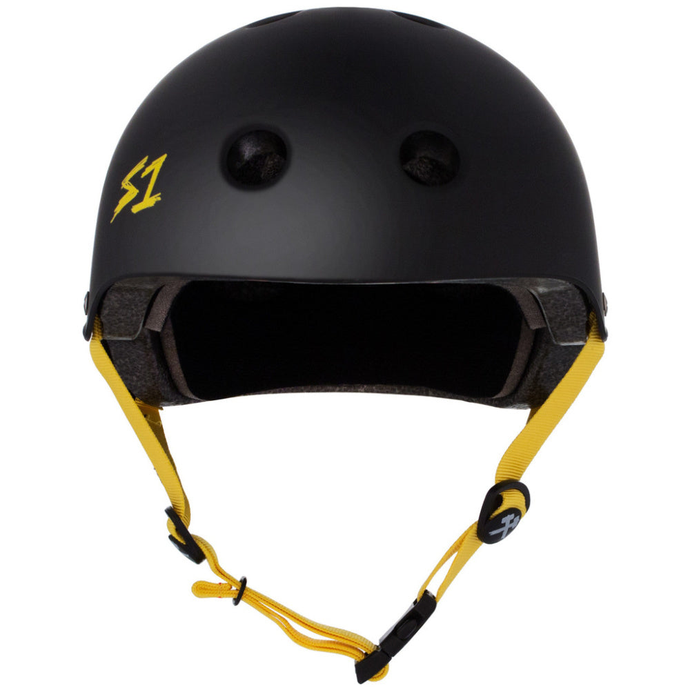 S-One-Lifer-Helmet-Matte-Black-With-Yellow-Straps-Front