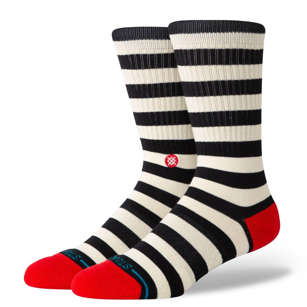 Stance-Breton-Crew-Socks-Black-White-Pair-Angle-View